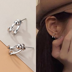 Fashion female double-line light bead C-shaped metal earrings