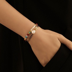 simple double-layer heart pearl color stone titanium steel bracelet