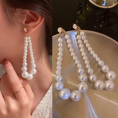 retro beaded tassel pearl rhinestone long earrings