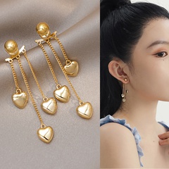 fashion geometric heart small golden ball tassel back hanging copper earrings