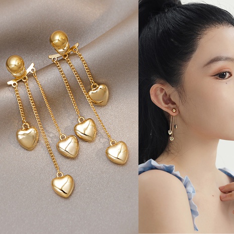 fashion geometric heart small golden ball tassel back hanging copper earrings's discount tags