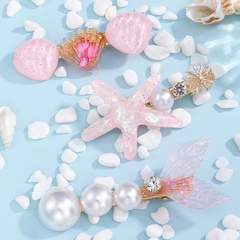 New sweet girl hairpin 3-piece set pink shell starfish mermaid tail duckbill clip