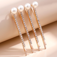 2022 new literary retro crystal pearl women's one-word clip 4-piece set