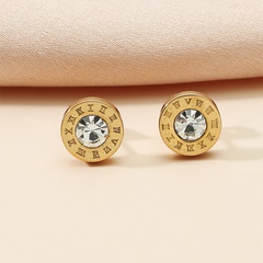 Fashion Jewelry Stainless Steel Roman Numeral Zircon Stud Earrings
