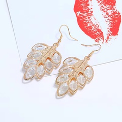 New earrings fashion all-match Korean pearl zircon large leaf earrings long zircon stud earrings