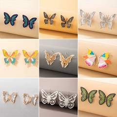 European and American cross-border jewelry fashionable alloy diamond butterfly earrings creative three-dimensional earrings