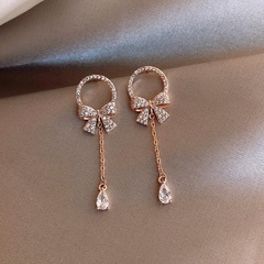 Fashion Jewelry Crystal Water Drops Tassel Full Diamond Bow Stud Earrings