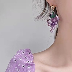 Temperament simple personality Korean version earrings simple crystal purple grape earrings long earrings small jewelry
