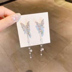 fashion colorful water drop rhinestone tassel butterfly earrings