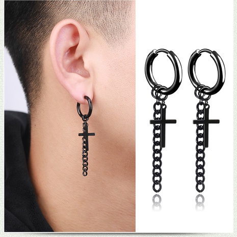 Boucles d'oreilles créoles simples en acier titane pour hommes avec épée croisée géométrique hip-hop's discount tags