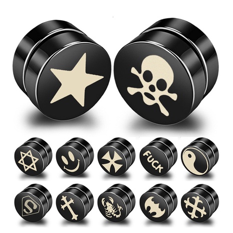 simple black pattern titanium steel magnet earrings's discount tags