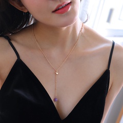 creative women's purple natural stone pendant clip beads necklace