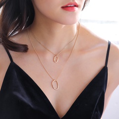 simple fashion geometric multi-layer double ring pendent alloy necklace