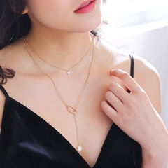 Ladies Metal Shaped Ring Natural Freshwater Pearl Pendant Necklace