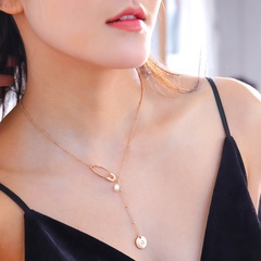 simple geometric freshwater pearl metal pin letter necklace women
