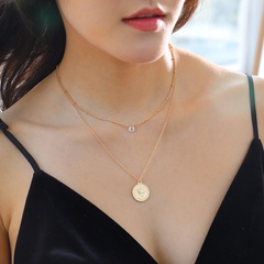 fashion double-layer coin double-sided single-hole zirconium diamond pendant necklace
