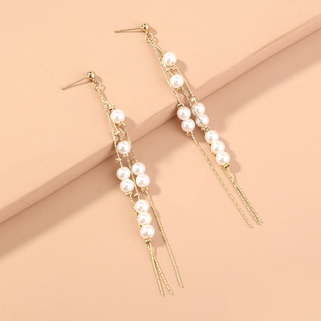 fashion long pearl earrings geometric one-piece tassel alloy earrings's discount tags