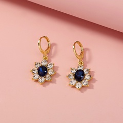 fashion retro royal blue zircon sunflower pendent alloy earrings