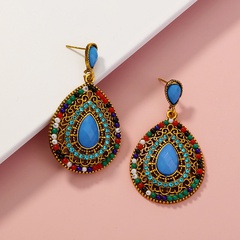 retro bohemian style beads full of diamonds water drop pendant alloy earrings