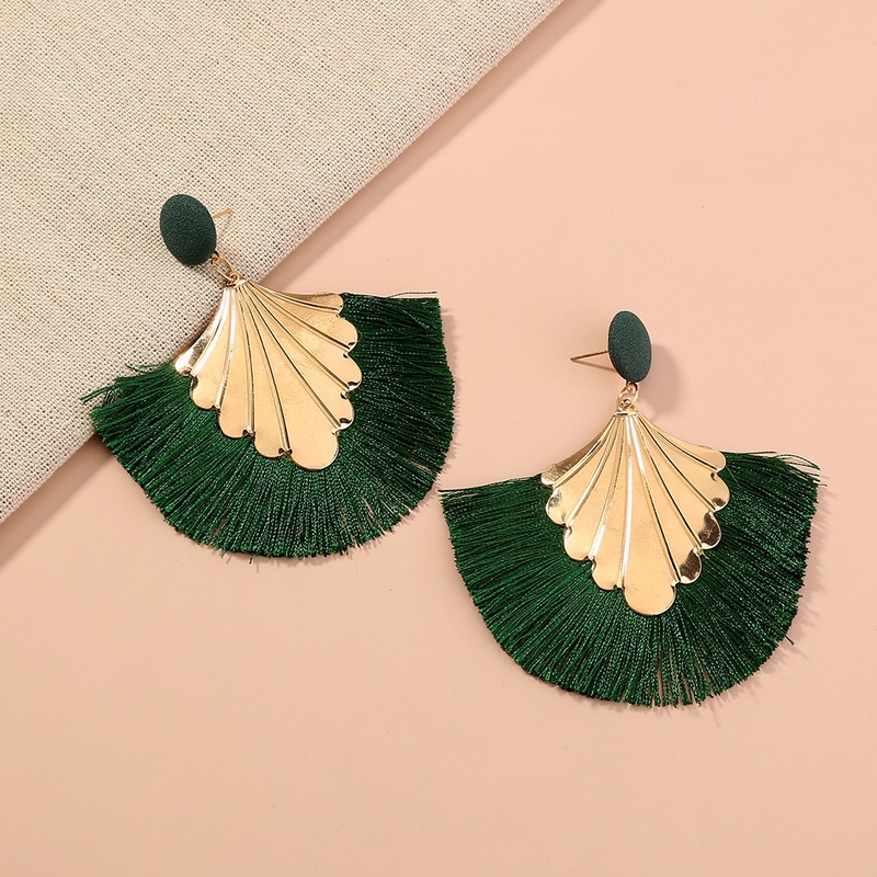 fashion creative exaggerated green tassel geometric alloy earrings