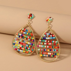 Bohemian multi-color beads drop-shaped pendant exaggerated alloy earrings