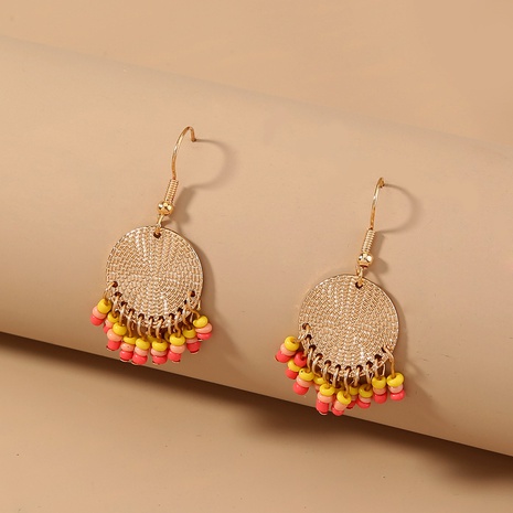 ethnic style retro tassel woven round alloy ear hook earrings female's discount tags
