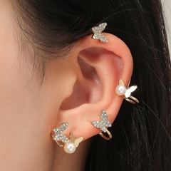 simple diamond-studded pearl butterfly earrings ear clips