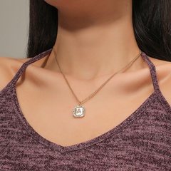 fashion retro simple geometric square letter pendant alloy necklace