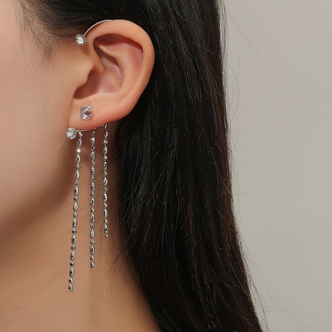 retro non-pierced tassel asymmetrical diamond earrings ear clips's discount tags