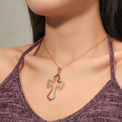 Simple fashion geometric hollow cross color pendent alloy necklace