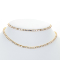 fashion single row diamond zircon round tennis chain copper necklace