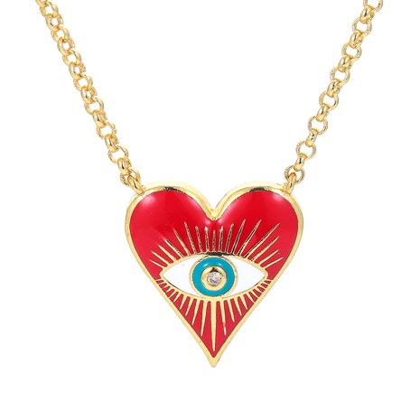fashion retro color dripping oil peach heart eye pendant copper necklace's discount tags