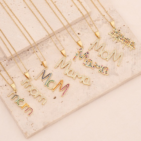 nouveau cadeau de fête des mères lettre pendentif cuivre collier de zircon micro-incrusté's discount tags