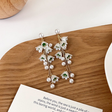 new pearl orchid flower long tassel earrings's discount tags
