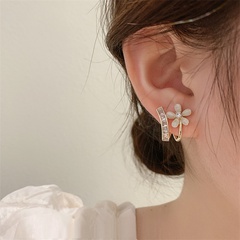 2022 new camellia opal small flower copper stud earrings