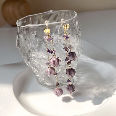 fashion purple glazed lily of the orchid tassel long earrings female's discount tags