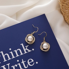 fashion geometric freshwater pearl winding circles copper earrings