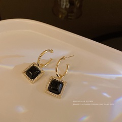 fashion simple micro-inlaid zircon  geometric square copper drop earrings