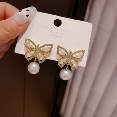 fashion retro butterfly pearl earrings alloy drop earrings