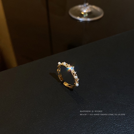 anillo de perla simple de moda anillo de cobre de circón microincrustado's discount tags