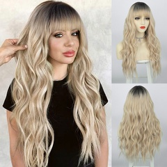 Wigs European and American ladies wigs two-color bangs Qi bangs long curly hair big wave head cover chemical fiber wigs wigs