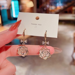 fashion geometric flower zircon opal pendant copper earrings