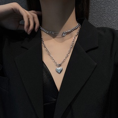 fashion double-layer titanium steel heart pendent necklace female