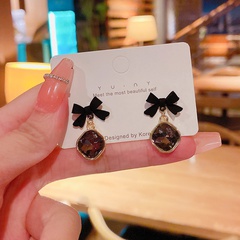 new geometric bow earrings women's alloy rhinestone earrings