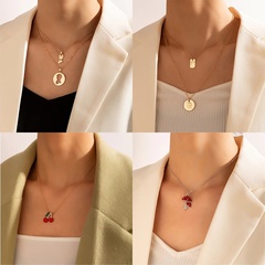 European and American cross-border jewelry simple drip oil mushroom cherry necklace alloy disc pendant necklace
