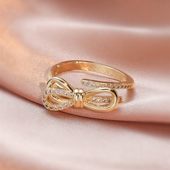 Fashion creative sweet bow hand jewelry diamond light luxury personality all-match open ring