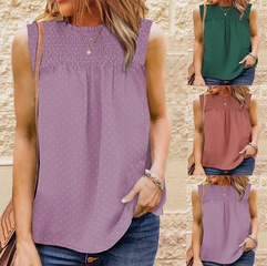 Summer new round neck pullover top solid color round neck sleeveless slim vest