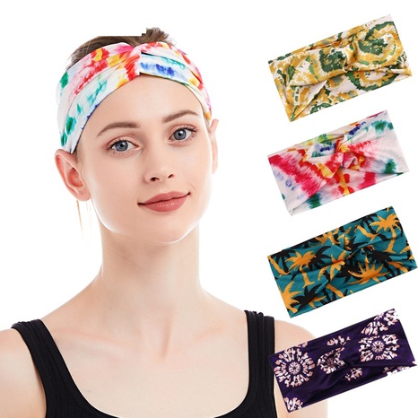 neues elastisches Sport-Stirnband mit Farbdruck, kreuzgeknotetes, breites Haarband's discount tags