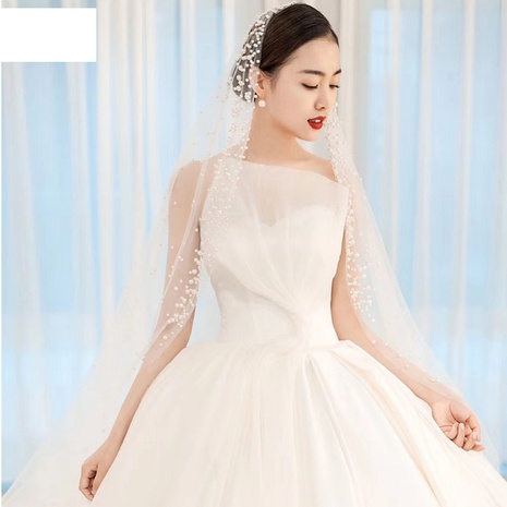 fashion pearl bride wedding veil white long wedding accessories's discount tags