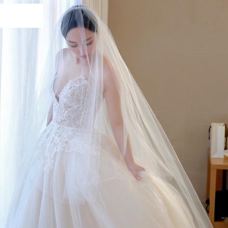 fashion bride wedding veil double-layer long simple plain yarn veil's discount tags